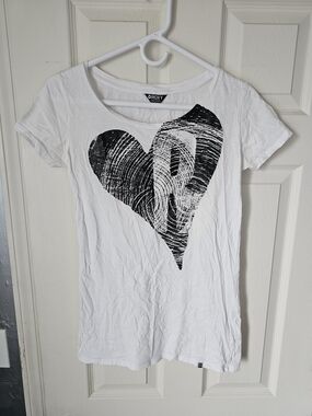 Roxy White Graphic Tee Short Sleeve Heart Print Size S